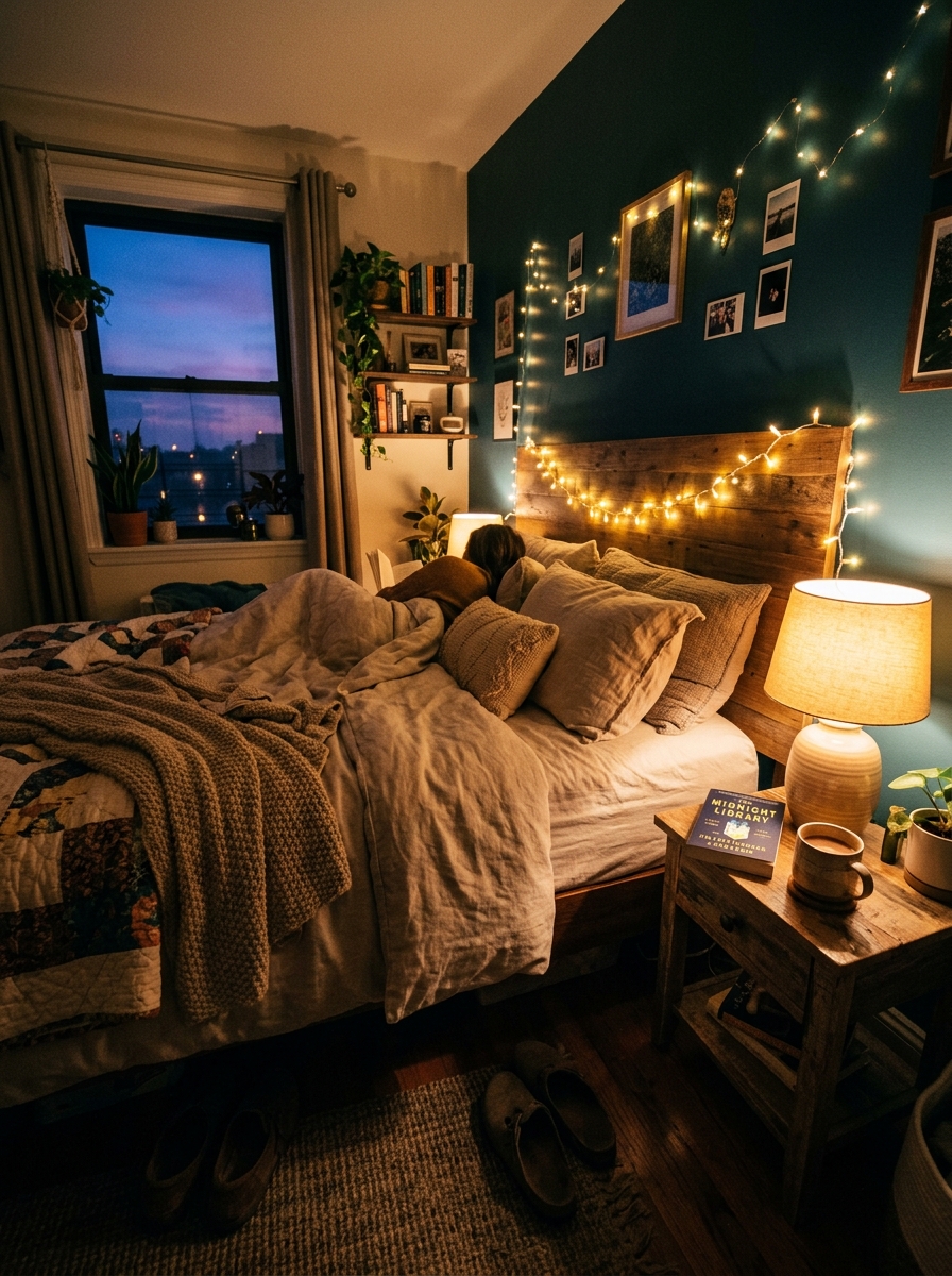 Bedroom at dusk with lamp 202606292243